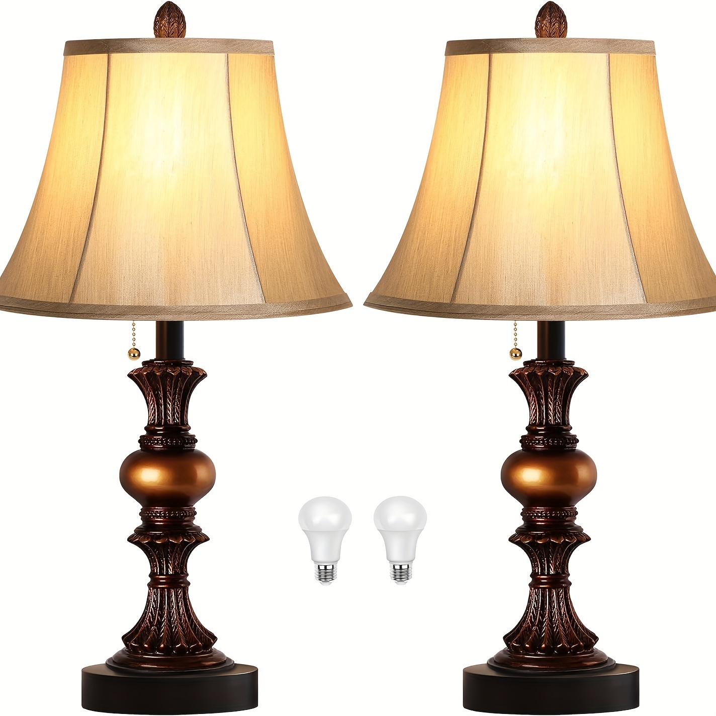 

Traditional Table Set Of 2, Bedside 3 Temperatures Led Bulbs, Bronze Desk Shade For , , Switch Suitable For Halloween And Christmas