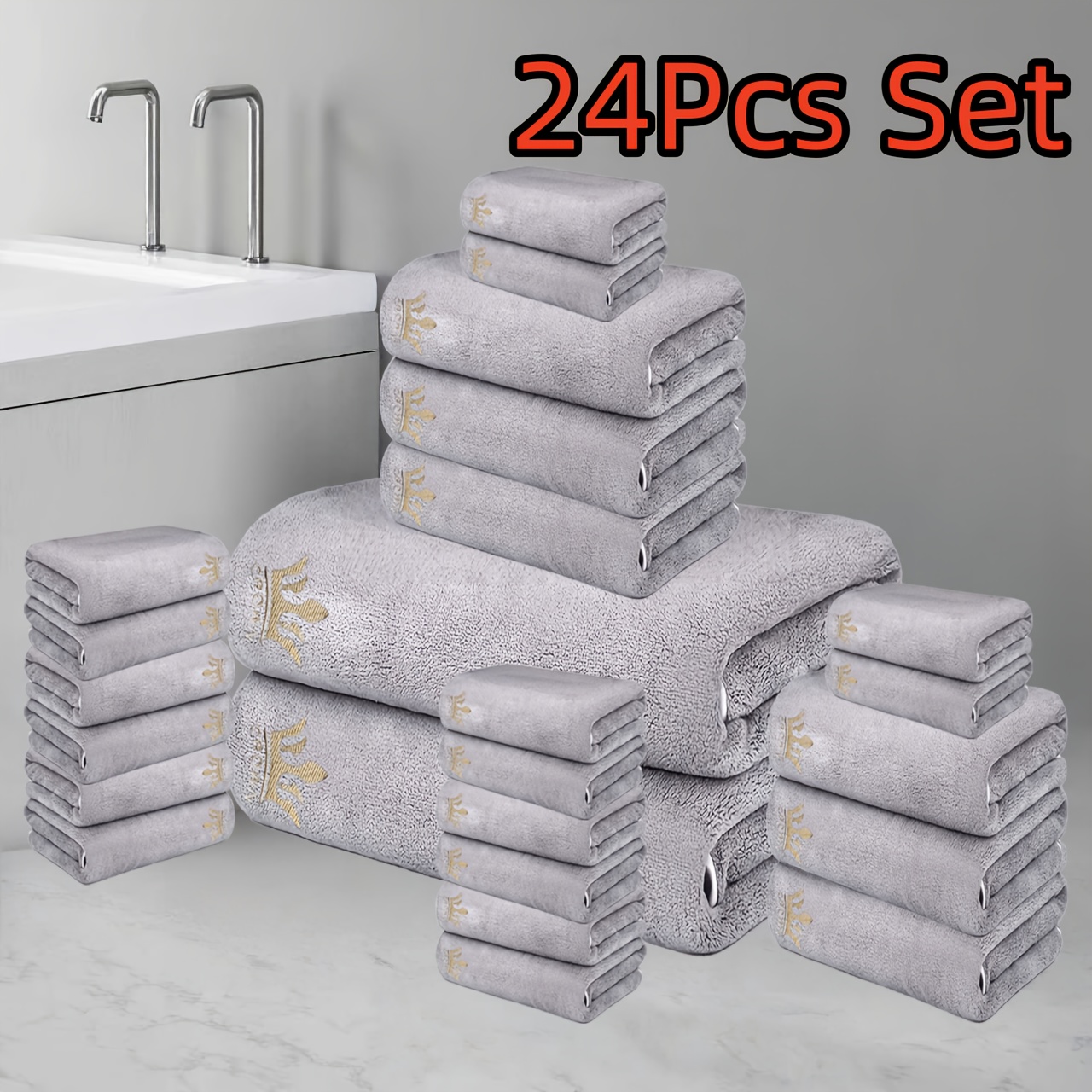24pcs Ultra Soft Bath Towel Set, Coral Fleece Towel Bath Towel Washcloth Set