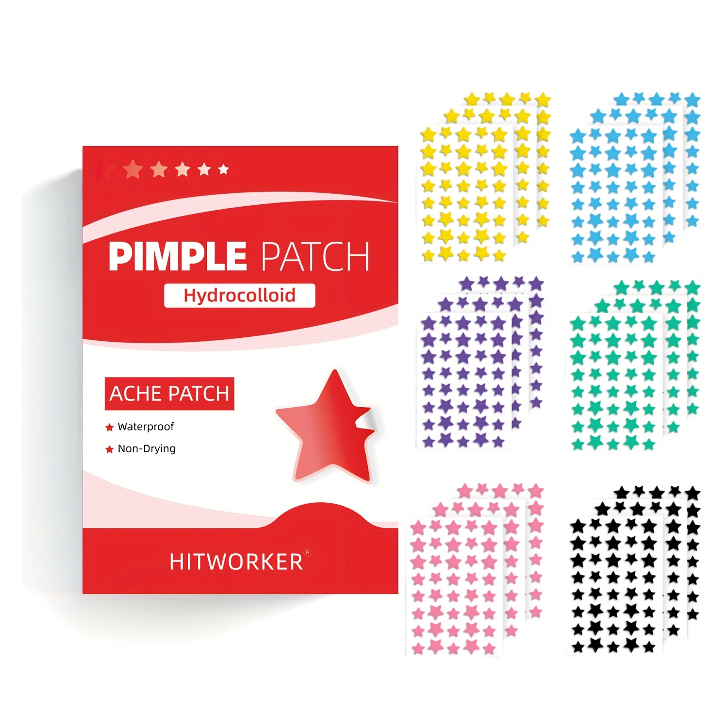 720 Count Hydrocolloid Patches - Star-Shaped Invisible Blemish Cover for Pimples & Blemishes, Fragrance-Free Alcohol-Free, All Light Beige Types, Multi-Color Assortment (Pink, Yellow, Blue, Black, White)