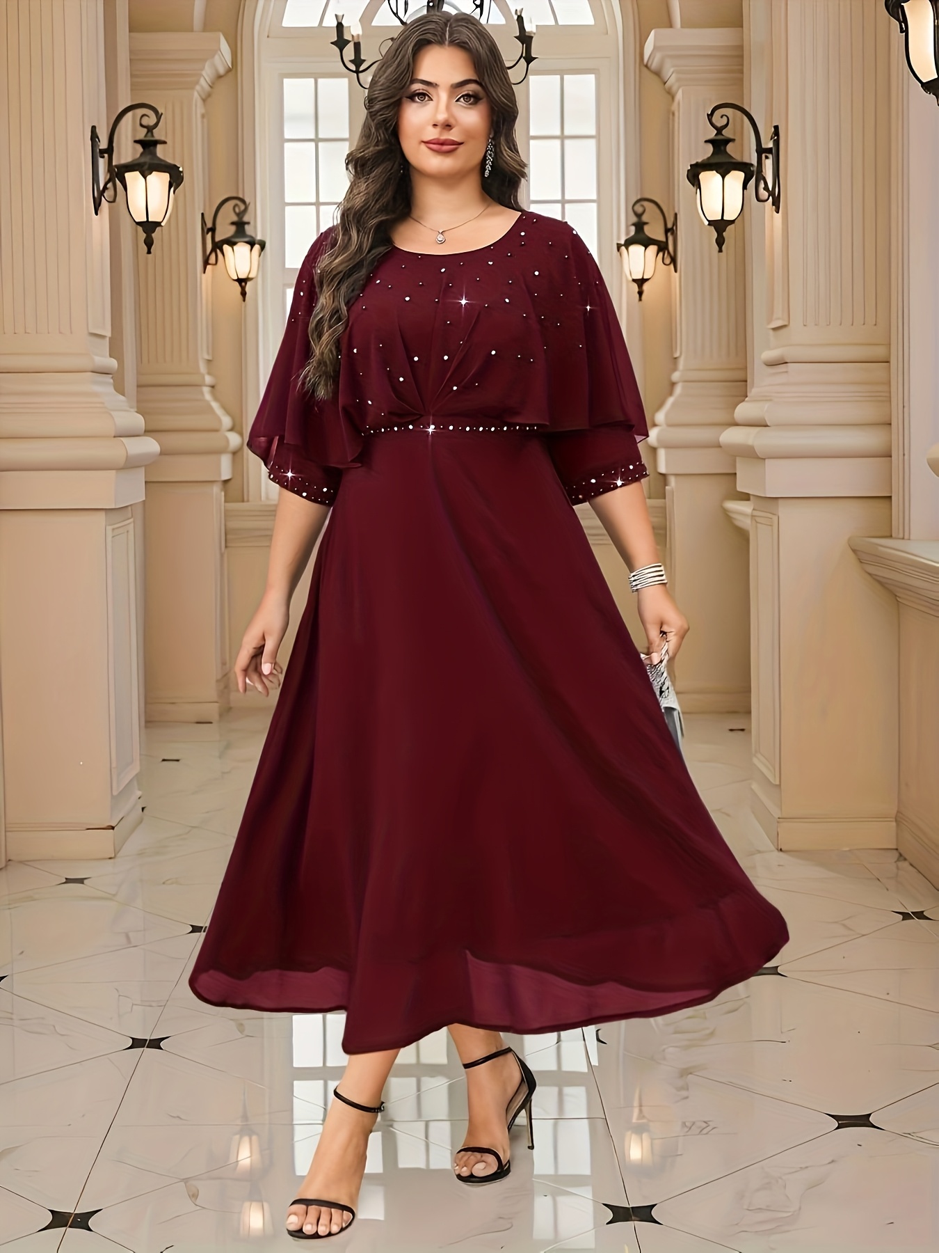 plus size plus size womens elegant solid color round neck - Temu Philippines