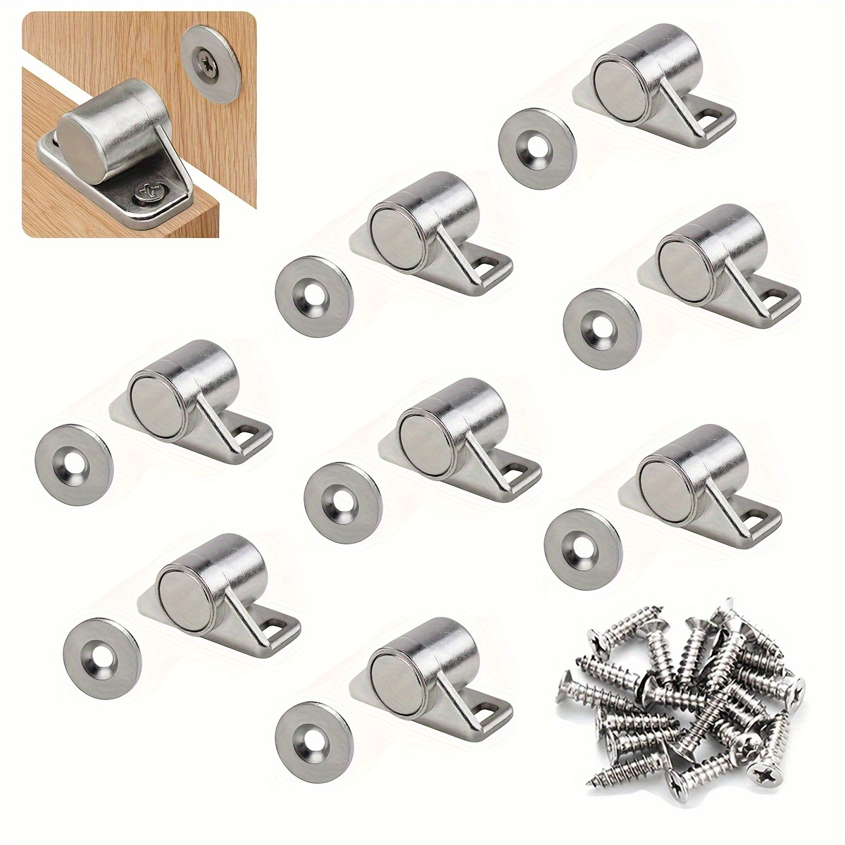 

8-pack Magnetic Cabinet Catches With Metal Finish, Magnet Door Latch For Kitchen Cabinet And Wardrobe Closets, Heavy-duty Metal Material, Silver