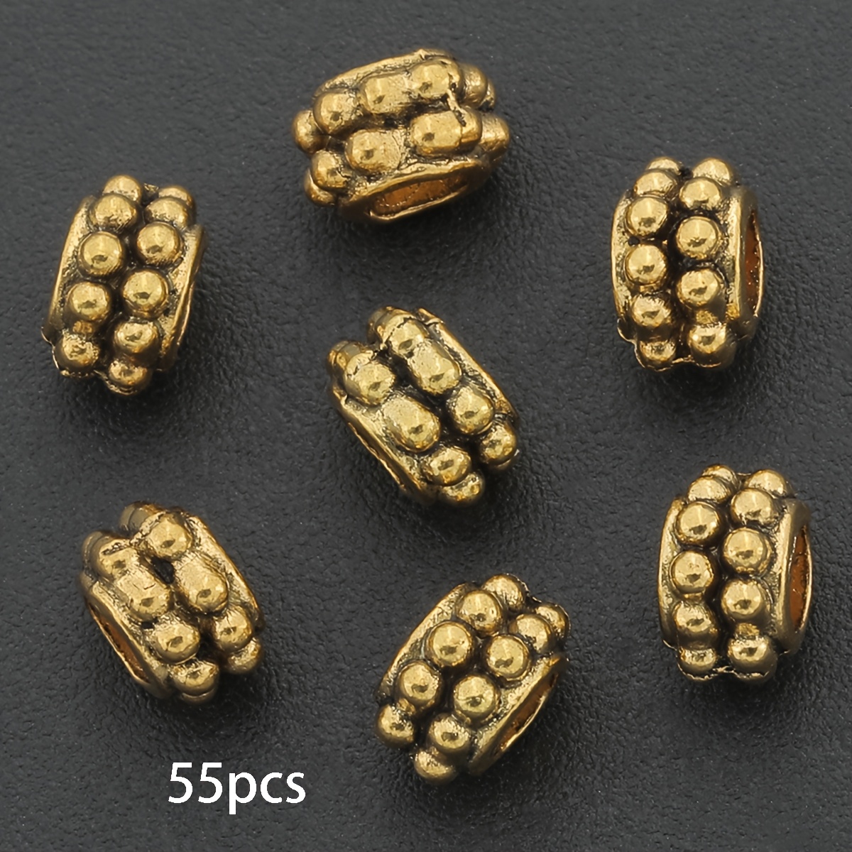 TEMU Lot de 55 perles d'espacement à double couche, doré antique, perles d'espacement rondes de tambour d'env. 6 mm, perles libres en de , perles à