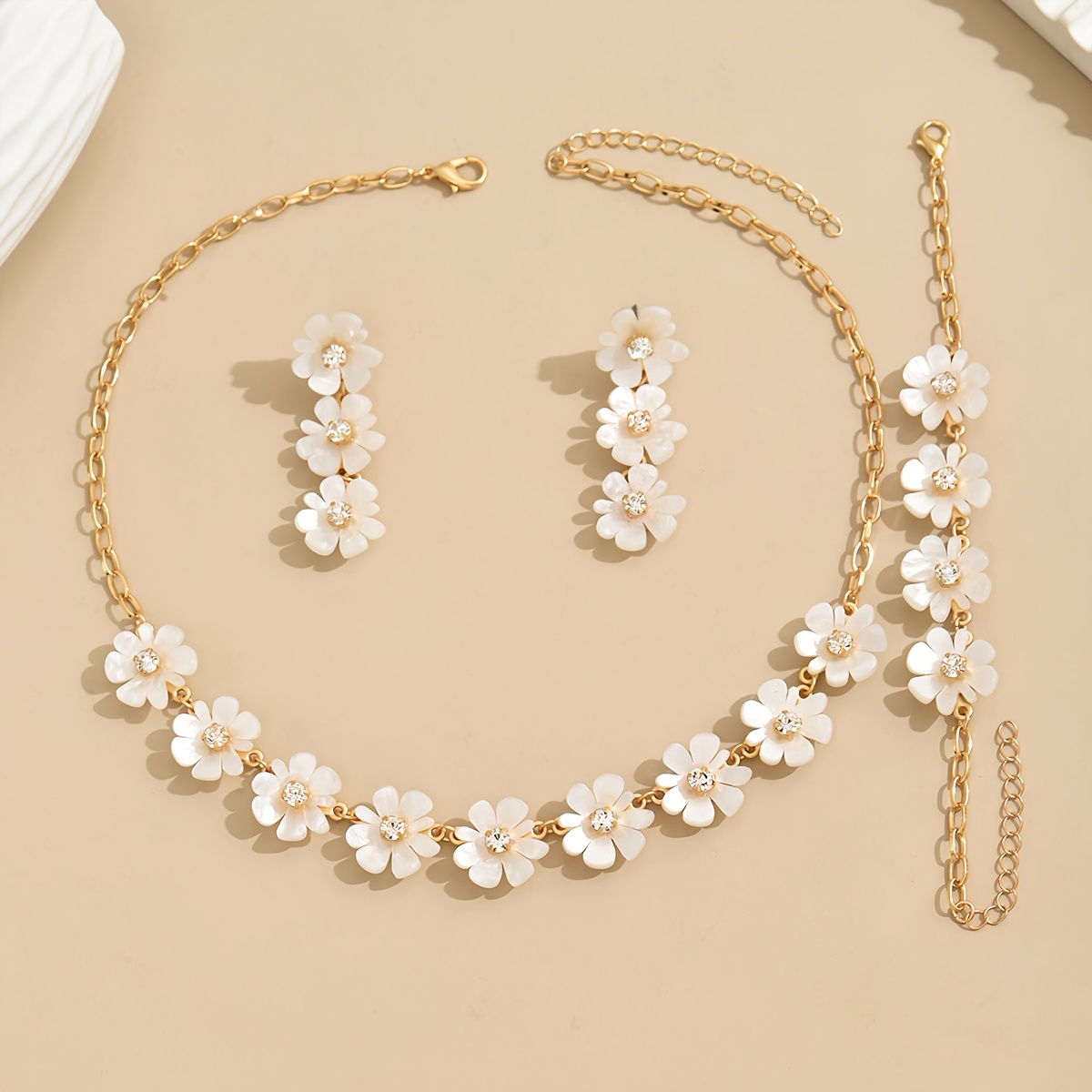 3pcs Elegant White Floral Patchwork Jewelry Set