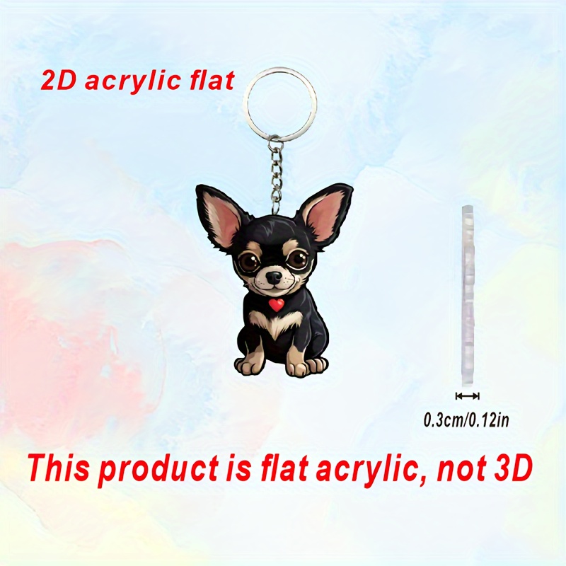 

1pc Cute Cartoon Chihuahua Keychain 2d Acrylic Animal Key Chain Ring Bag Backpack Charm Car Key Pendant Dog Mom Dad Pet Lovers Gift