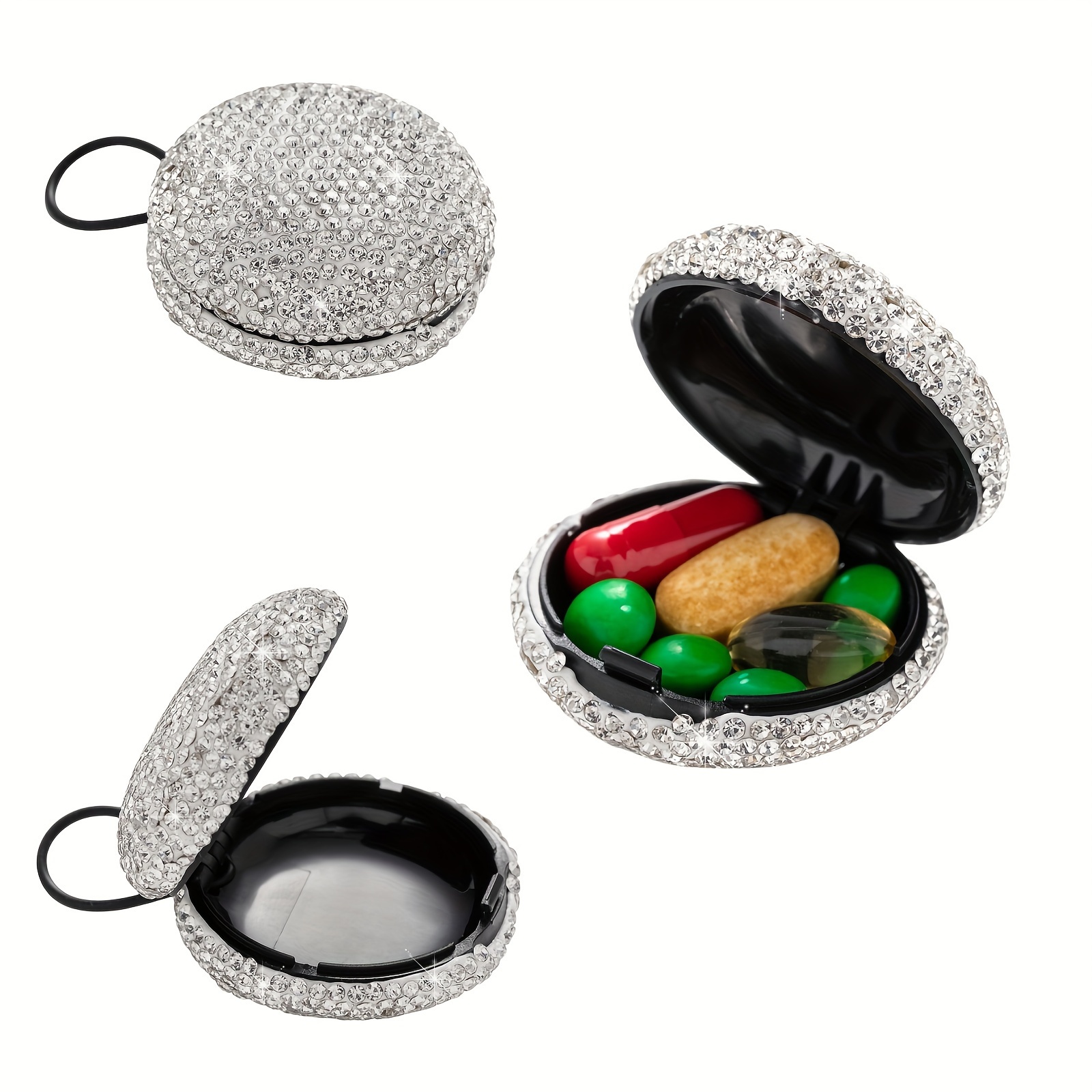 

Sparkling Diamond-encrusted Keychain Pill Case - , Portable Medicine Organizer For Travel & Daily Use