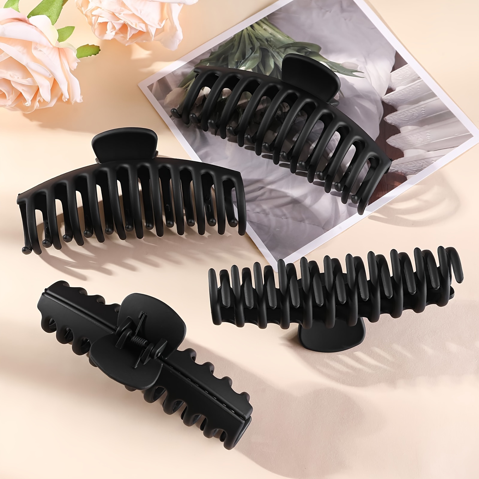 

Vintage Elegant Hair Claw Clips Set Of 4, Big Plastic Claw-shaped Hair Grips For Women, Non-slip Clips For And Long Hair, Suitable For Adults And Teens Over 14 Years Old