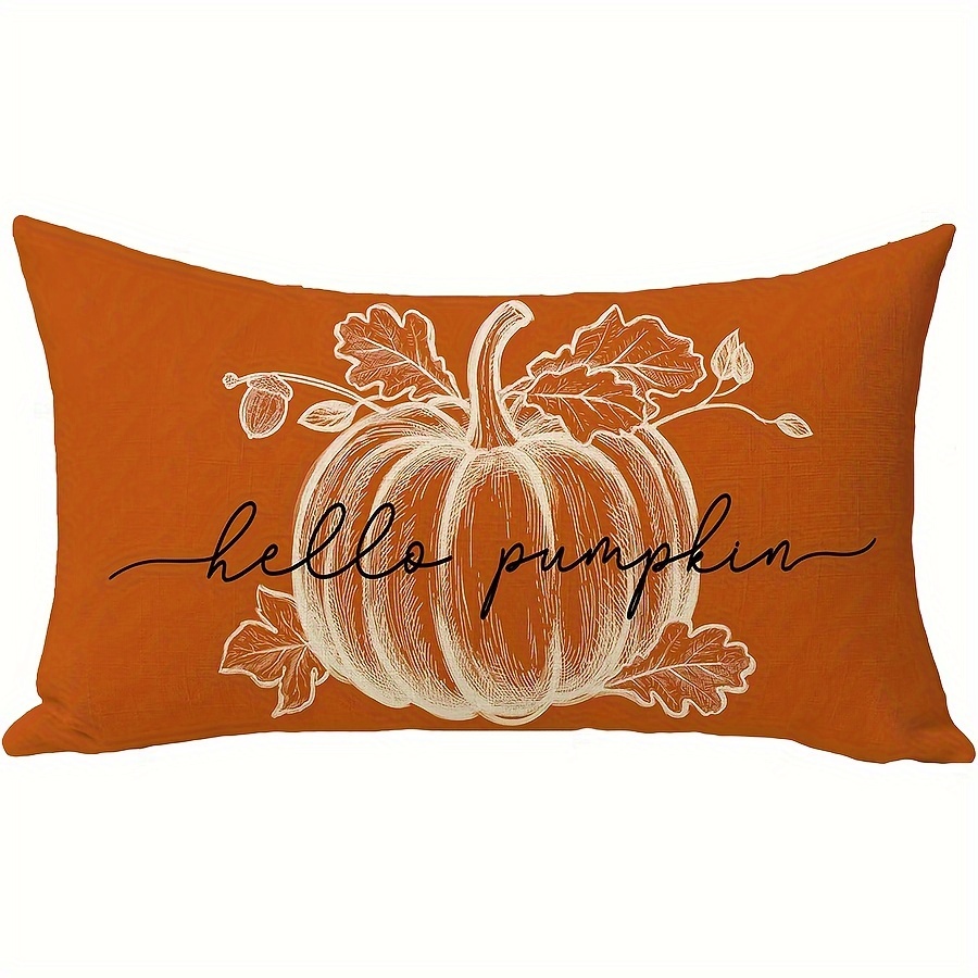 

Country- Throw Pillow Cover, 12x20 Inch Hello Pumpkin Fall Decorative Cushion Case, Autumn Thanksgiving Farmhouse Style Zippered Lumbar Pillowcase For Room Types, Machine Washable