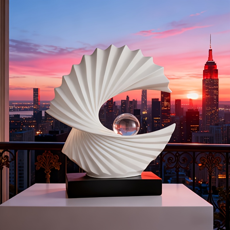 Chic Elegant White Crystal Ball Fortune Resin Sculpture – Collectible Figurines Statues for Feng Shui Home And Office Decor, Desktop Accent (Living Room, Wine/Tv Cabinet) | Commercial Decoration for Hotel/Restaurant/Cafe/Mall | Business Gift
