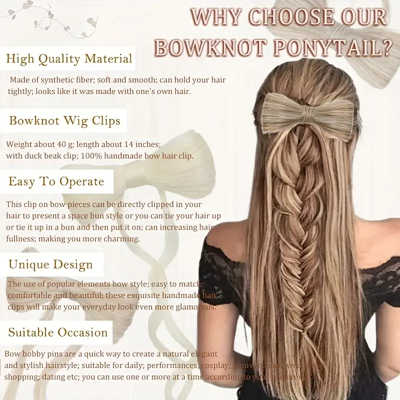 elegant bowknot hairpiece with 14 natural curly synthetic ponytail dark brown blonde highlights decorative clip barrette for women and girls versatile and stylish hair accessory hair accessories details 4