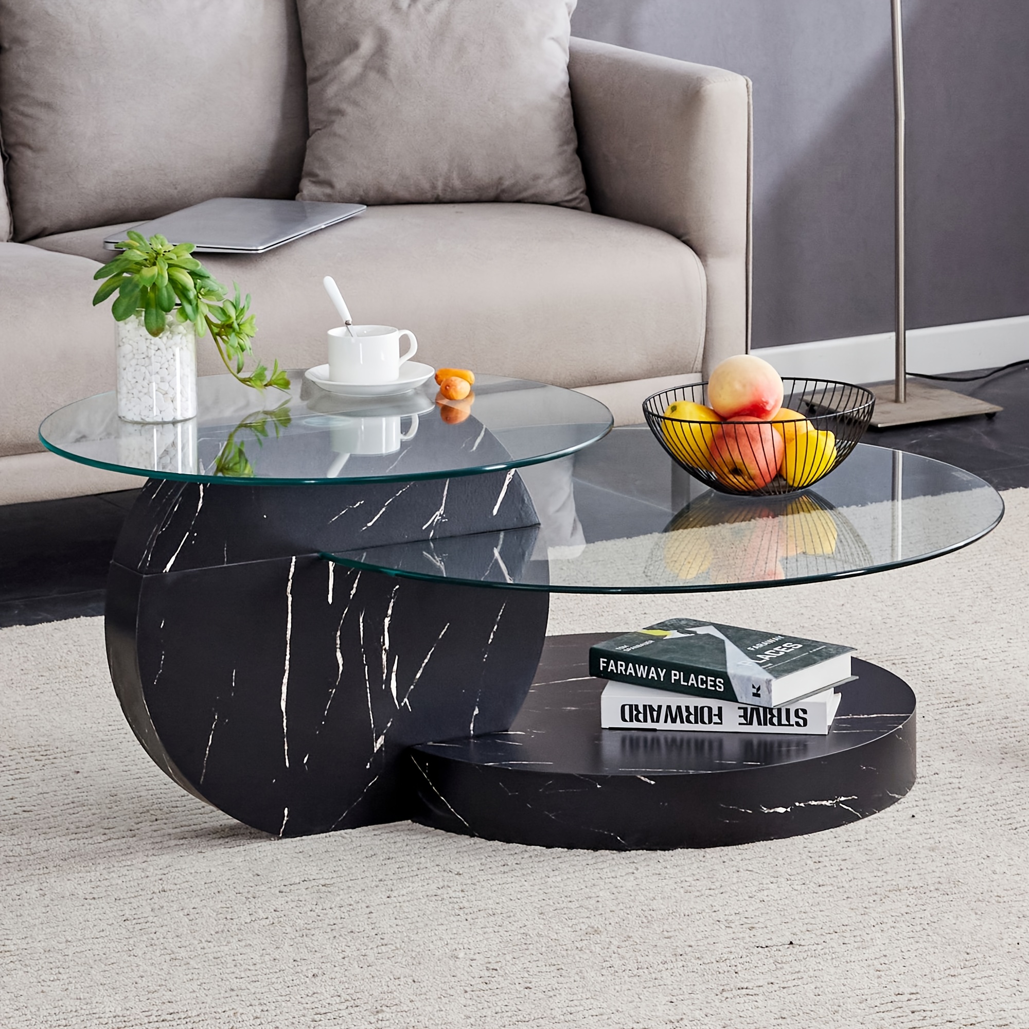 Glass Coffee Tables for Living Room Round Coffee Tables Modern Double Layer Round Table Circle Coffee Table for Small Space Home Office, Durable And Not Easily Broken, Easy to Assemble, Fashionable Design Feel (42 Inch X 17 Inch)