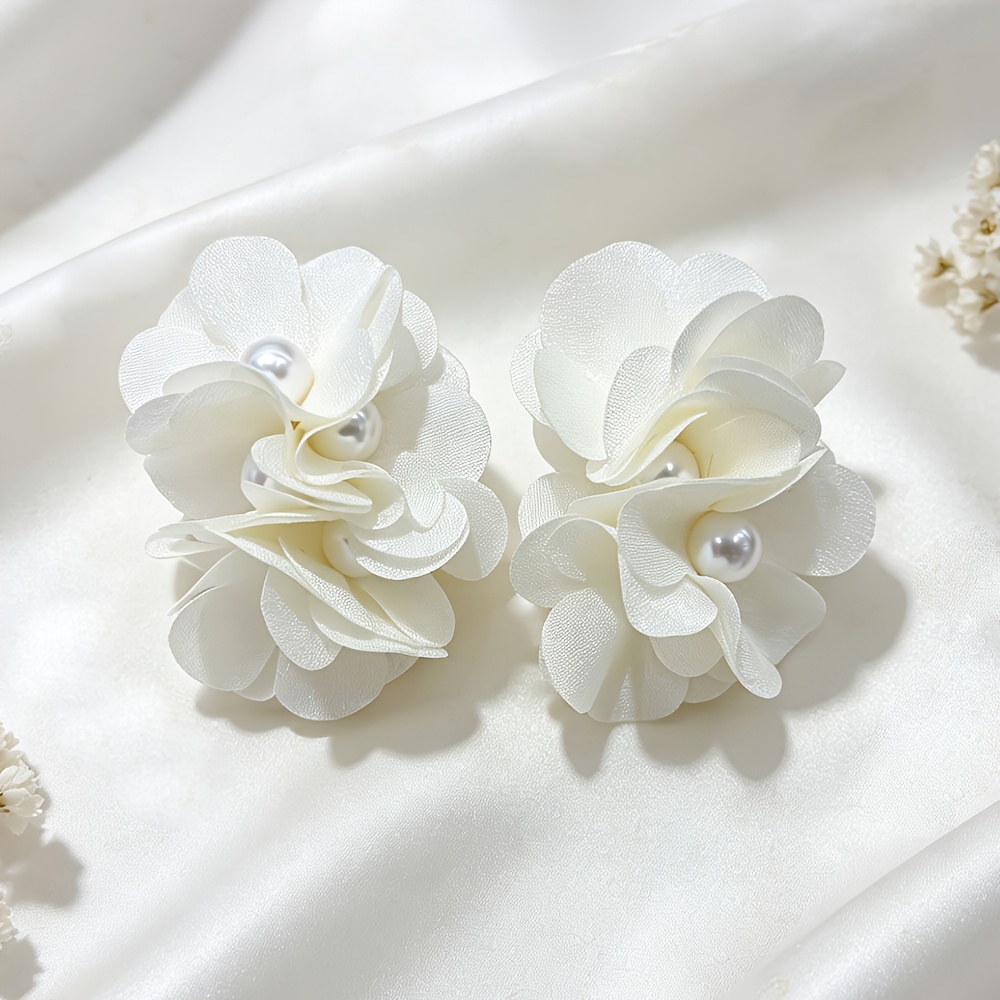 Bohemian Fabric Flower Ear Clips for Women, Colorful Statement Earrings