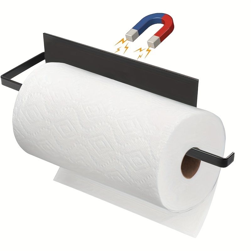 Image of Paper Towel Holder, Magnetic Paper Towel Holder For Fridge, Toilet Paper Roll Holder Magnet Towel Rack Wall Mount Fridge Organizer For Paper Towels Rolls Bathroom Pantry Rv Kitchen Storage