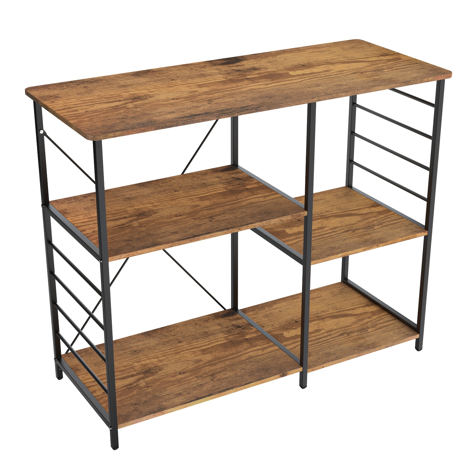 Industrial- Storage Rack - A Freestanding Shelf Measuring 90x39x82 Cm, Featuring A Wooden Top And , Includes 8 Hooks, Suitable For Commercial Or Home Use, In Black, Walnut, Gray, Or Brown
