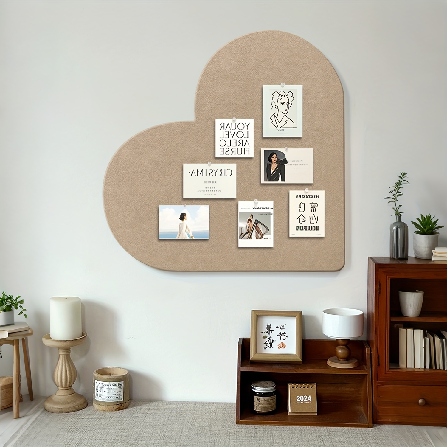 

Heart-shaped Self-adhesive Cork Board - Photos & Messages, Decorative Bulletin Board For