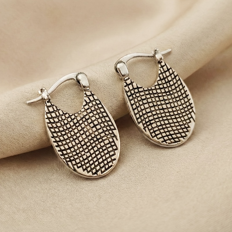 TEMU Boucles d'oreilles créoles ovales 2 pièces, style bohème vintage à motif de grille en - Accessoires de bijoux de mode - Tenue quotidienne, de