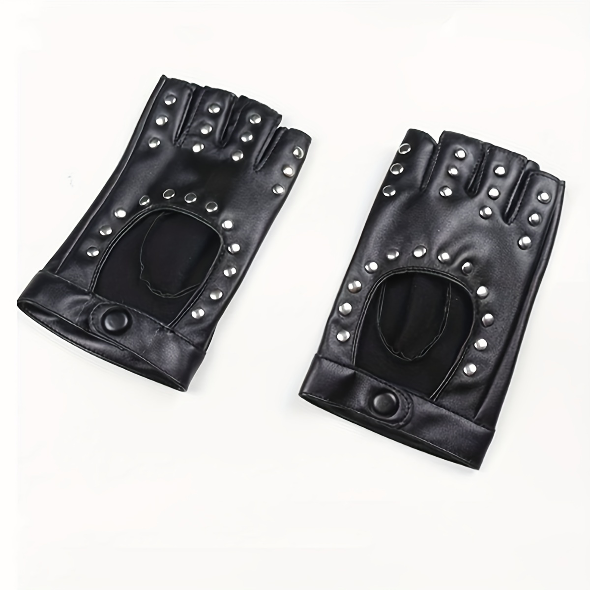 Image of A Pair Of Women's Studded Dancing Pu Half-finger Gloves For Nightclub Performances And Stage Shows