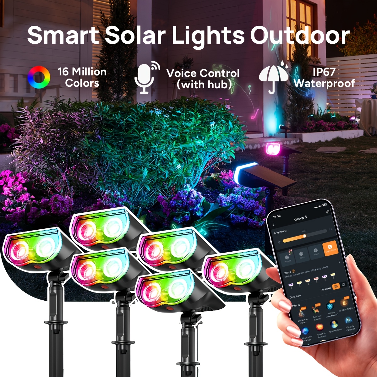 TEMU Outdoor Lights, Changing Rgb Spotlights, Waterproof, App/voice Control, Cool/warm White/color Changing, Landscape Accent Lighting, Light Shows