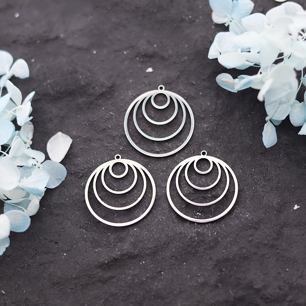 Image of 3pcs Stainless Steel Charms Simple Geometric Round Circle Earrings Pendant Making Minimalist Style Necklace Accessories