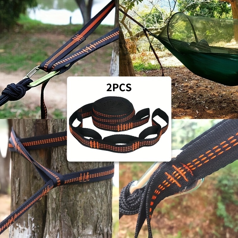 TEMU Heavy-duty Hammock Straps Set Of 2, Reinforced Camping Tree Hanging Bands, High Weight Capacity Nylon Pa Straps For Outdoor Safety