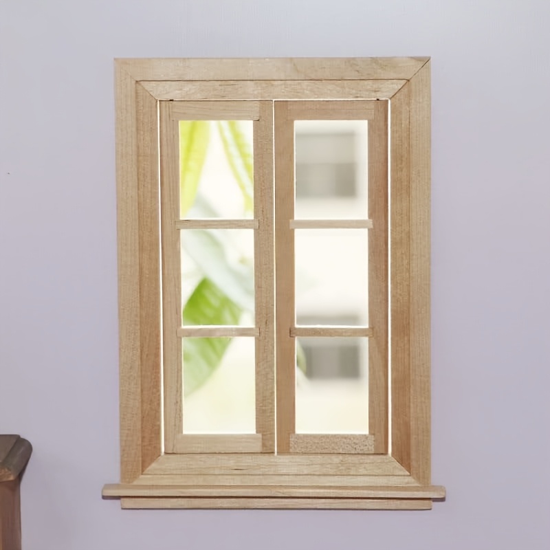 TEMU 1:12 Dollhouse Wooden Dollhouse Small House Decoration Door Window Easy Double-sided Sliding Window