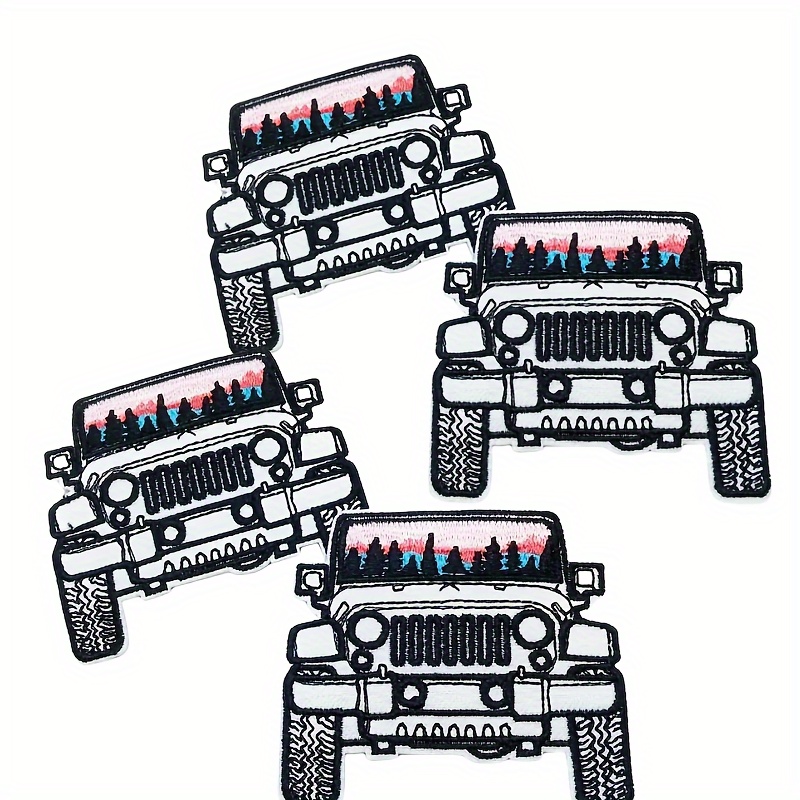 

3pcs Off-road Vehicle Embroidered Iron-on Patches, Polyester Cartoon Applique Badges For Diy Clothing, Backpacks, Jeans, Caps Accessories - Flower Package Decoration Stickers