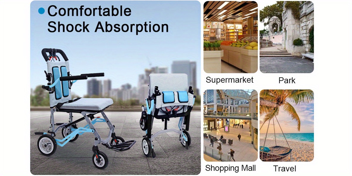 Super Lightweight (Only 8.62KG) Portable Transport Travel Wheelchair | Folding Transit Wheelchairs for Adults and Seniors Support 99.79KG, Lightweight Aluminum Wheelchair for Elderly Blue by MUJOCOOKER