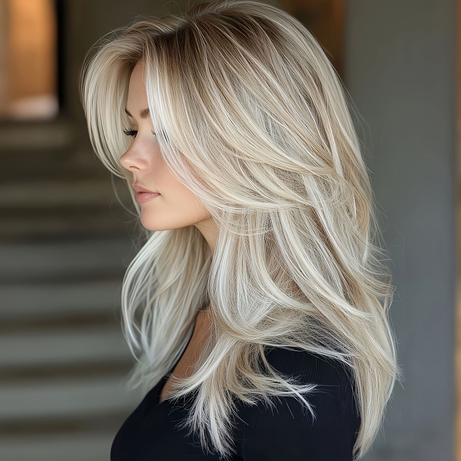 Image of 24-inch Light Ash Blonde Straight Wig For Women | Layered Gradient Color Wig Featuring A Design, Easy To Style, Heat Resistant, Fashion