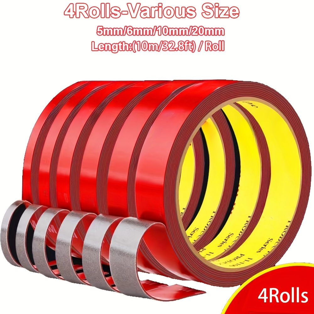 Image of 4pcs Extra Strong 9.84ft Heavy-duty Double-sided Tape, High Temp Resistant Acrylic Foam Adhesive For Cars And Home Decor, Indoor/outdoor Use