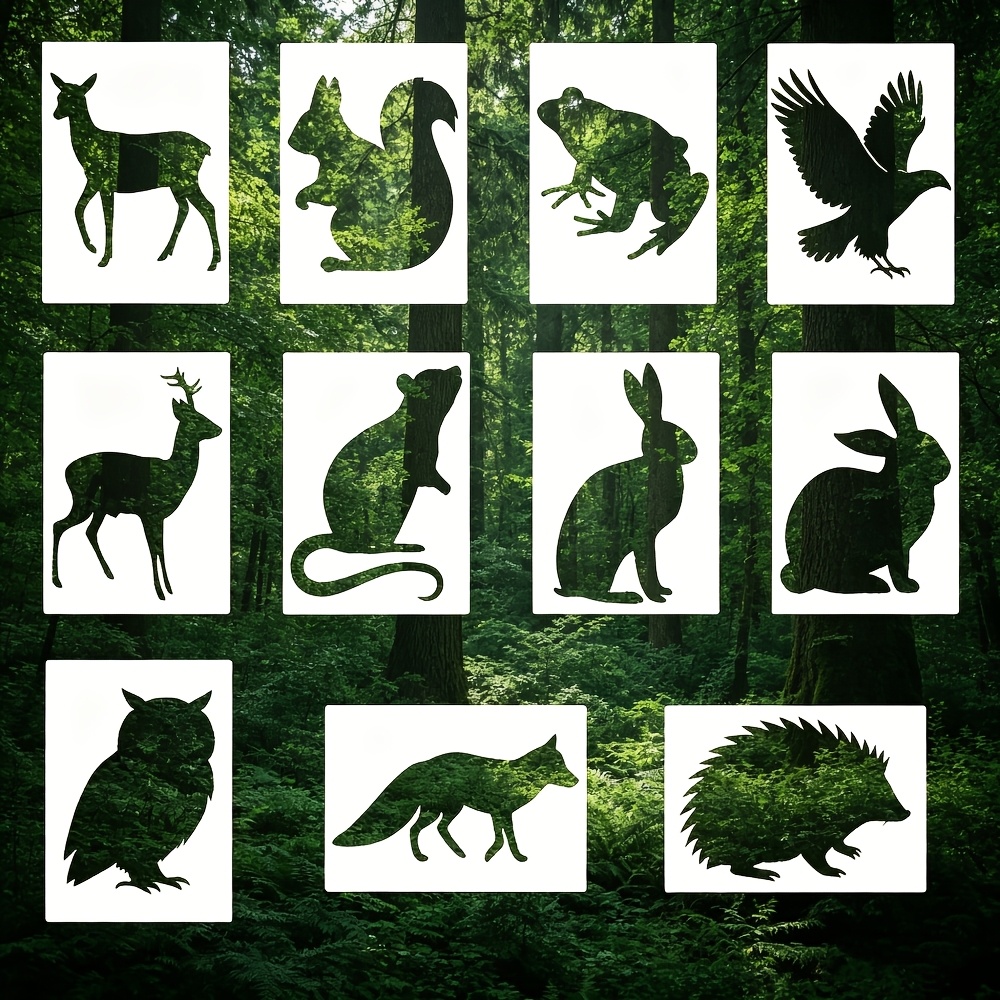 TEMU 11pcs Set Of 5x7 Inch Animal Stencils, Reusable Forest Wildlife Silhouette Templates (deer, Fox, Owl, Etc.), Suitable For , Walls, Fabric, Home