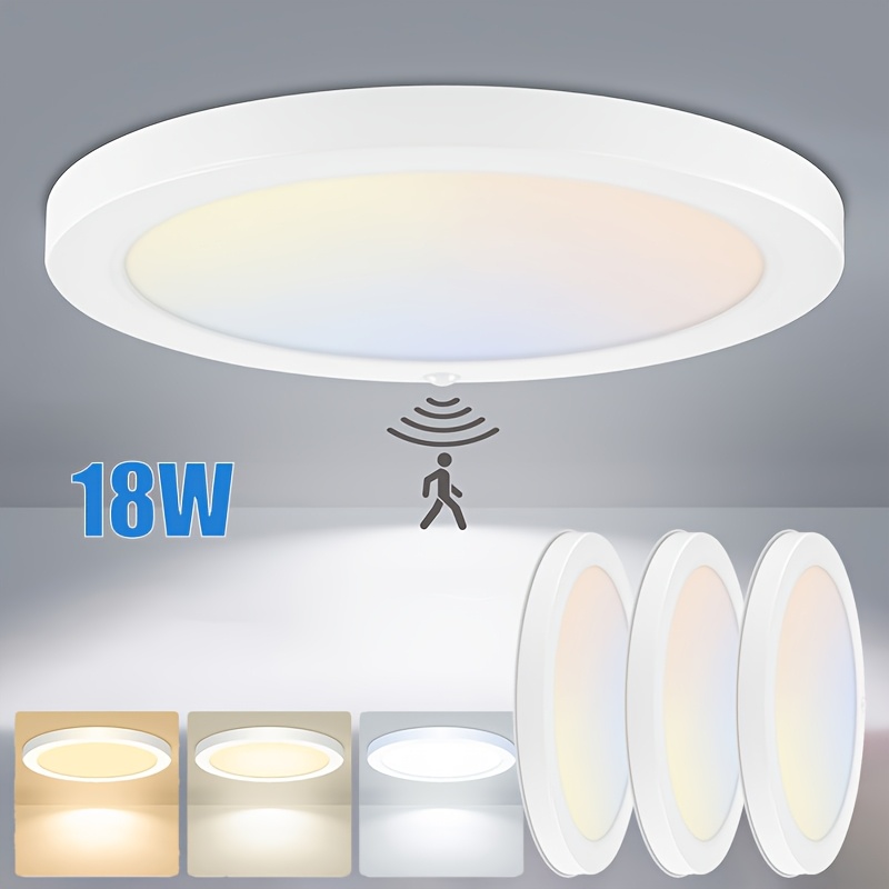 Image of 3pcs 18w Motion Sensor Ceiling Light, 3 Colors Adjustable, Ceiling Lights Suitable For Entrances, Kitchens, Staircases, , Pantries, Supermarkets