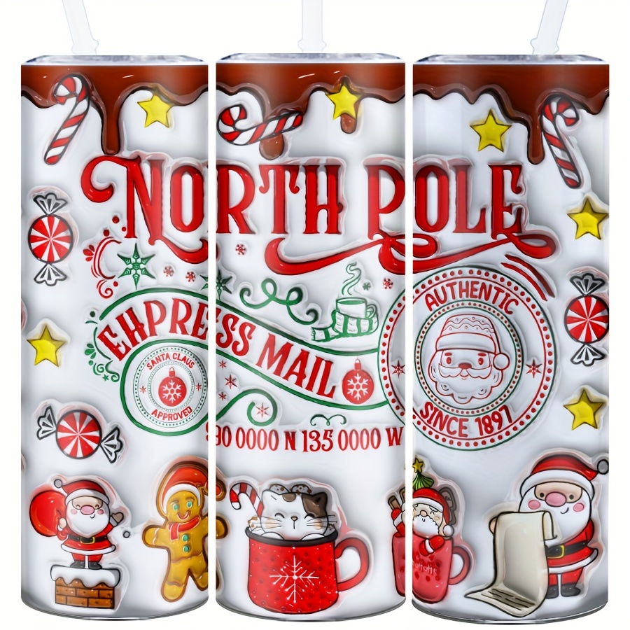 

Christmas Themed 20 Oz Stainless Steel Tumbler With Straw And Lid, 3d Santa/candy Alphabet Design, Insulated Travel Cup For Thanksgiving, , Birthday Gift - Uncharged, 304 Liner, Pack Of 1