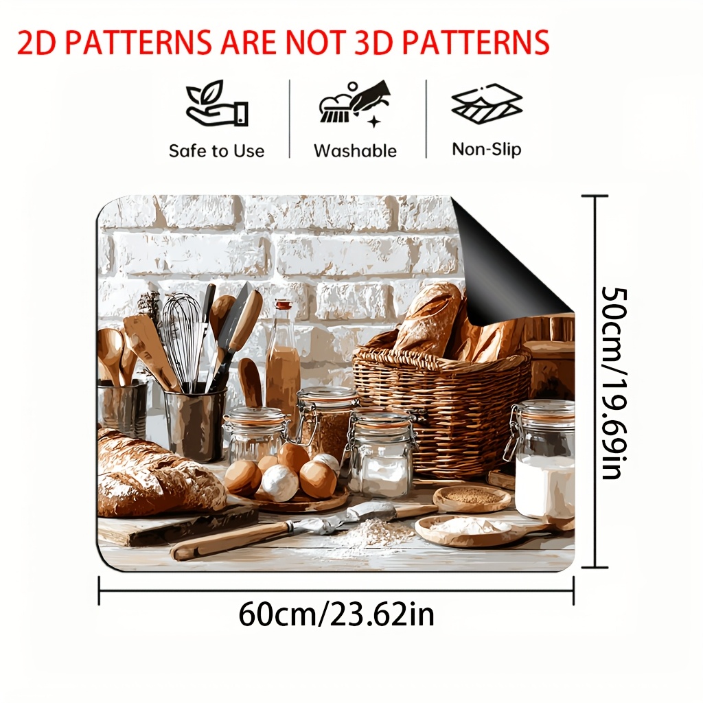 TEMU 1pc, 2d Flat Printed Stove Top Guard, Designed For Bread And Baking Tools, A Countertop Mat For Elegant Kitchen Decoration, Stove Mat, Ceramic