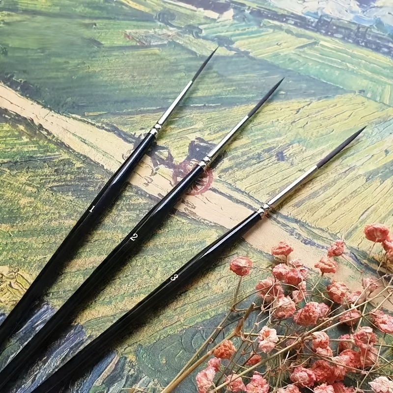 Image of 3pcs Set: Extended Fine-tip Nylon Liner Brush, Brush For Work, Flower And Bird Painting, Watercolor Brush, Extended Calligraphy Brush
