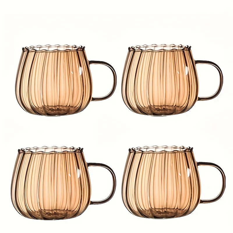 E-shop 4er-Pack 350 ml/11,84 oz Goldener Kürbisbecher, Glasbecher mit Griff, Kürbisteebecher, Kaffeebecher für Latte, Cappuccino, Milch, Saftgetränke -