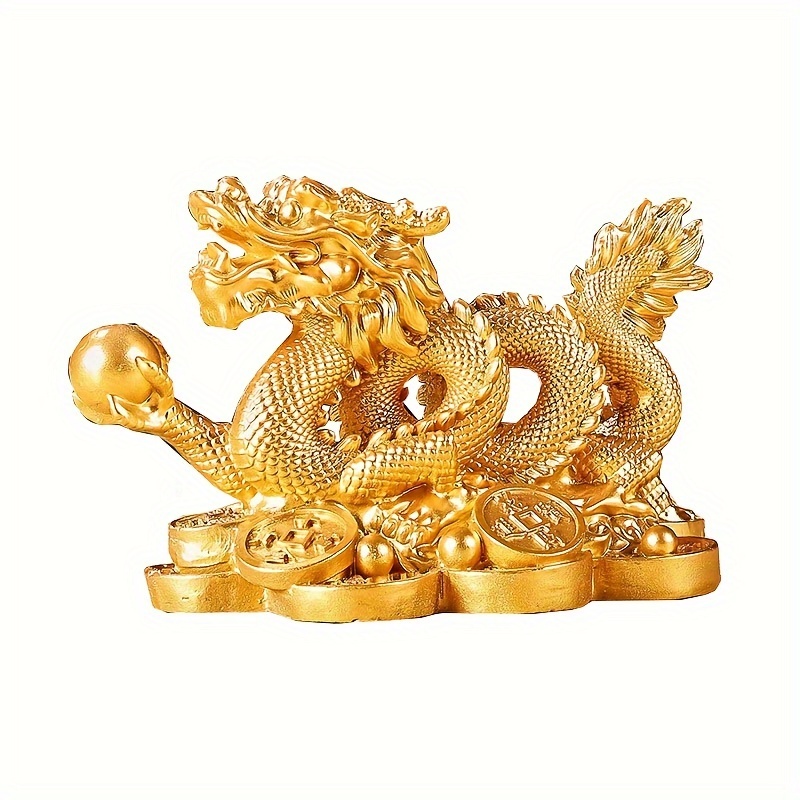 

1pc Dragon Statue Ornament, Chinese Dragon On Ancient Coins, Figurine Ornament Attracting Wealth And Good Luck Office Home Chinese New Year Decor