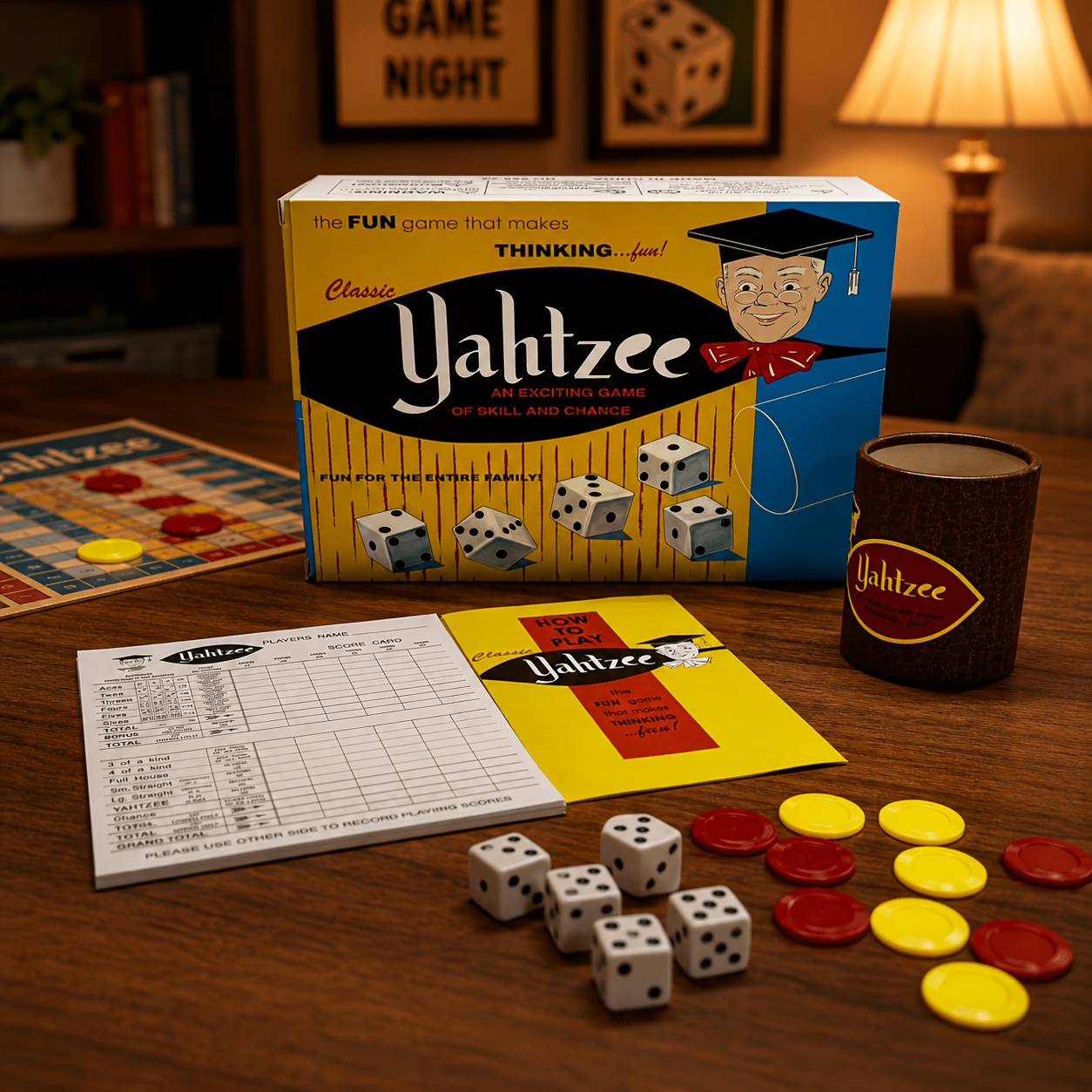 TEMU Classic , An Exciting Game Of Skill And , Game With A Dice Cup, 5 Dice, Score Pad, And Bonus Chips