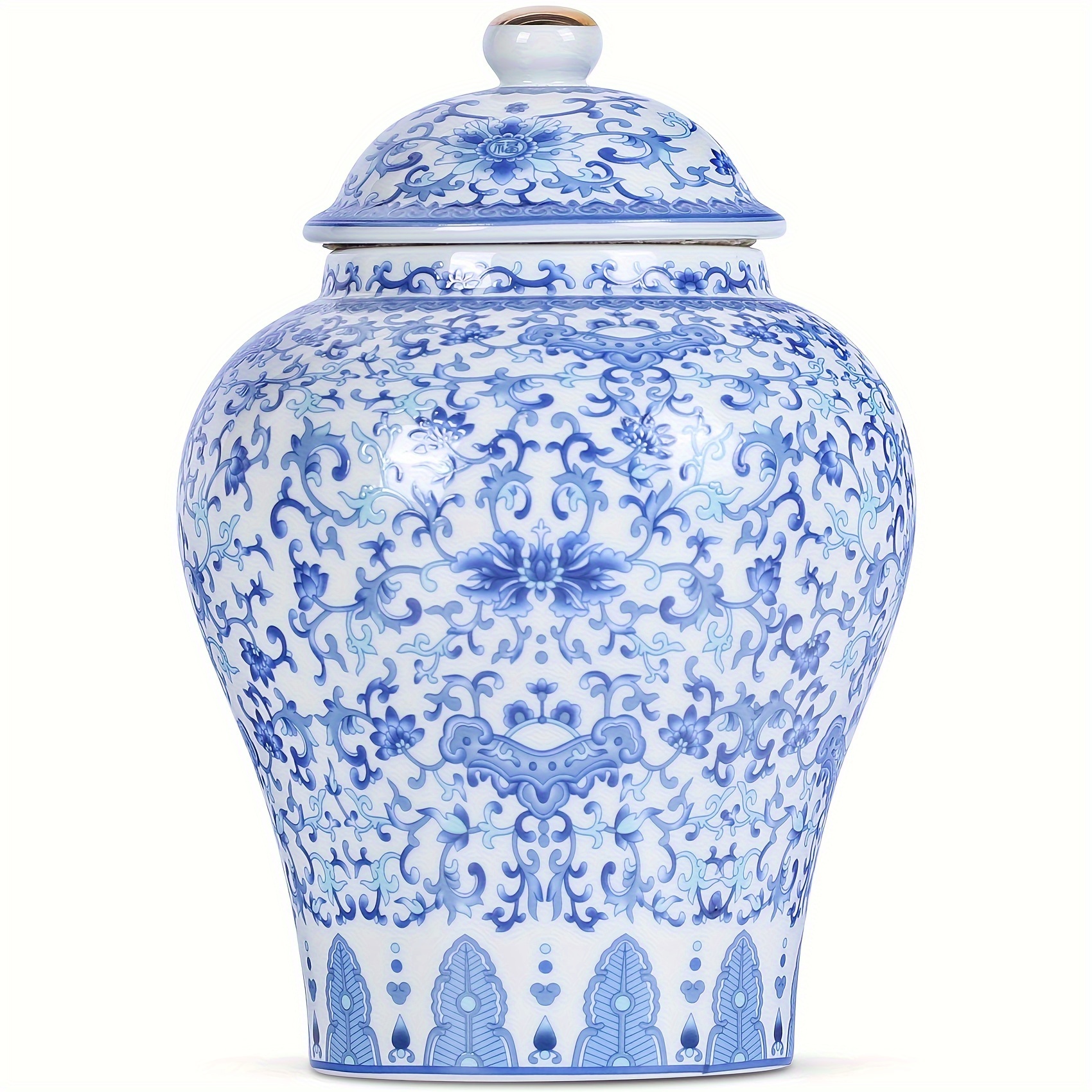 Traditional Chinoiserie Blue And White Porcelain Ginger Jar With Lid For Home Decoration