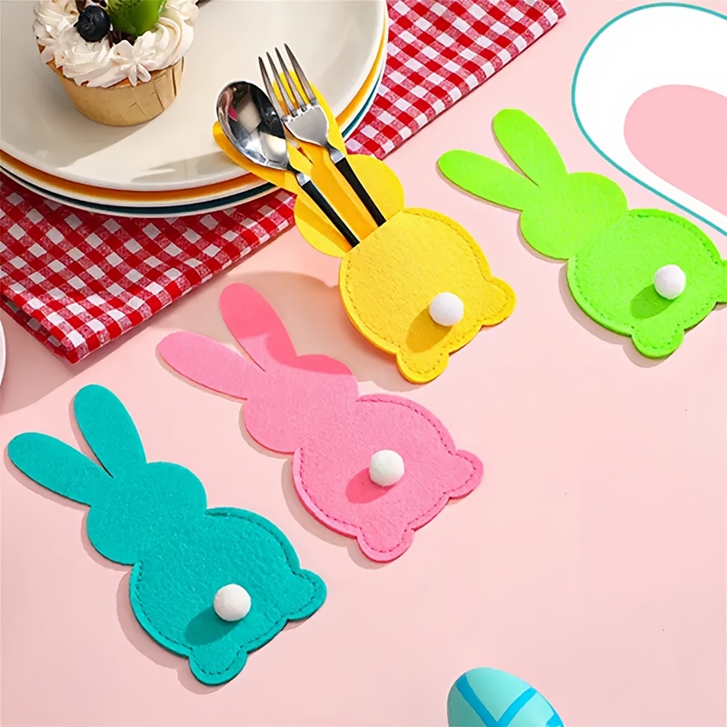 

12-pack Easter Bunny Felt Knife And Fork Pouches, Non-electric Tableware Covers, Dining Decor For