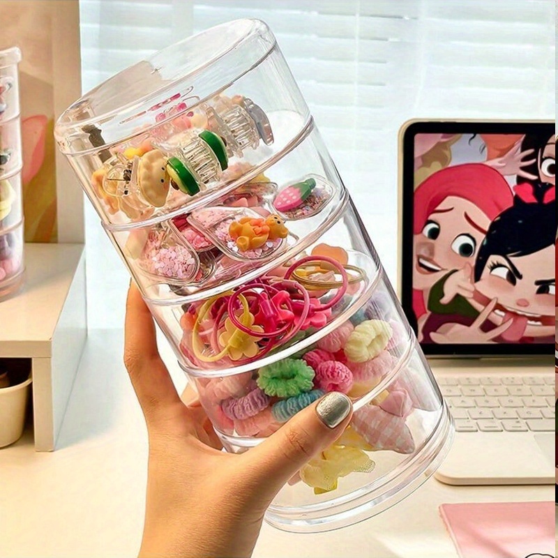 1   rotating five layer jewelry hair accessories storage box transparent plastic dust proof cover oval table earrings hair clips rubber bands and ladies daily jewelry storage box transparent durable plastic jewelry storage box jewelry boxes Product details 3