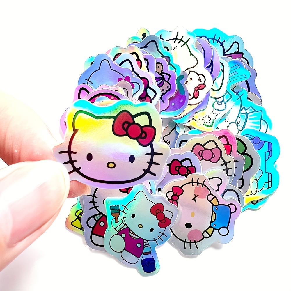 Sanrio Hellokitty 50pcs Glitter Stickers Laser Cartoon Stickers Cute Cartoon Cute Image DIY Decorative Stickers for Party Supplies, Party Favors, Birthdays Gift for Christmas Halloween Gift