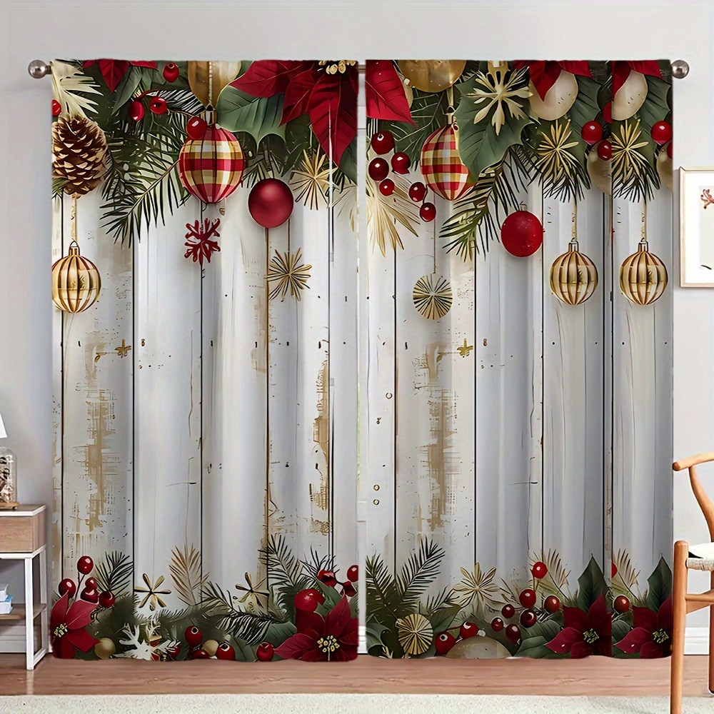 

2pcs Christmas Decor Curtains Set - & Drapes , & Wooden - For , , & (rod )