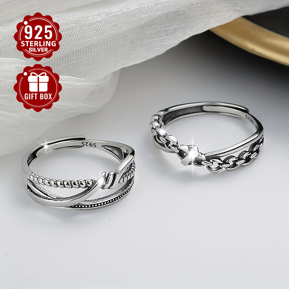 

1pc 925 Sterling Silver Adjustable Design Finger Ring Jewelry Decoration For Women