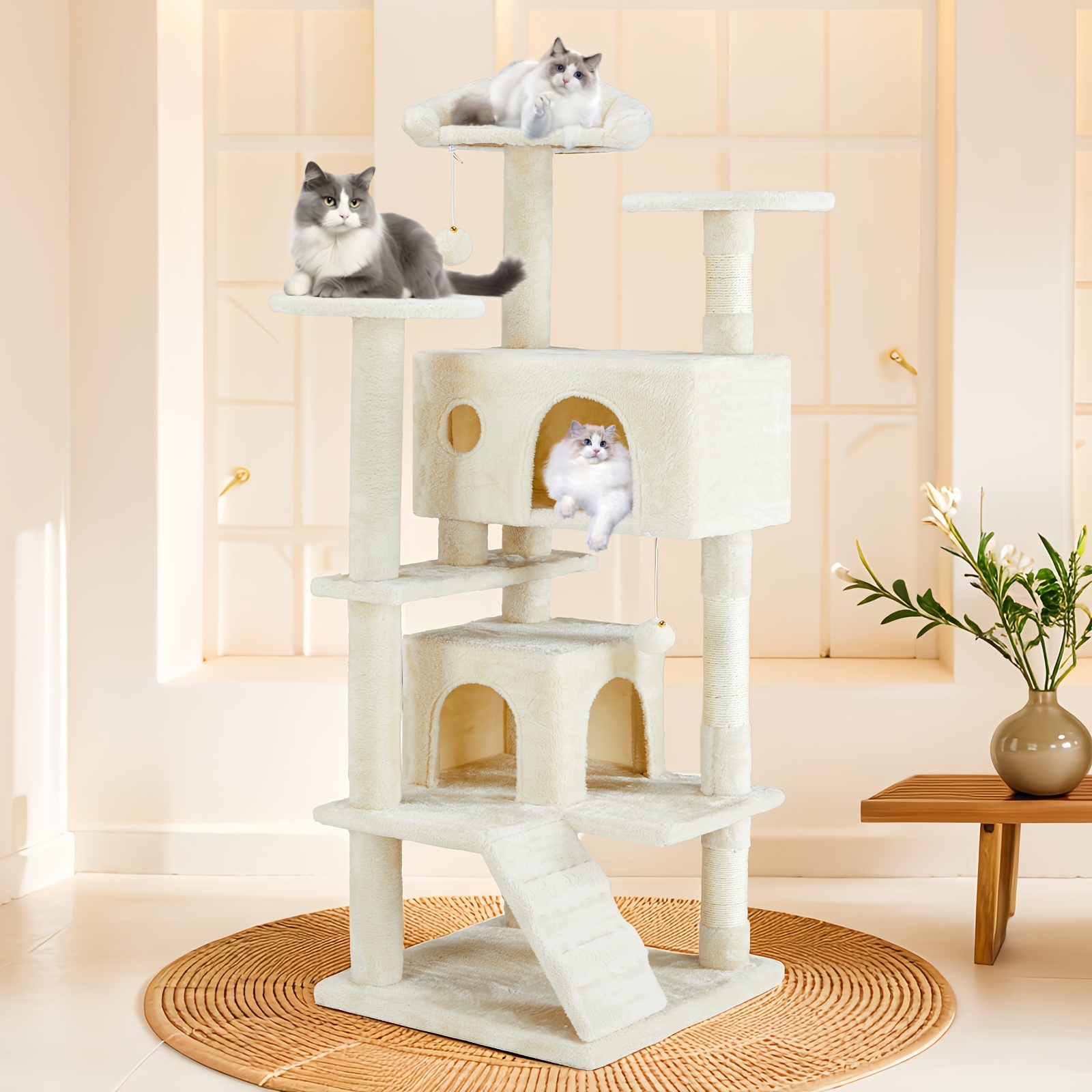 

Cat Tree For Indoor Cats, 54in Cat Tree Tower, Multi-level Cat Tree With Large Condo, Sisal Scratching Post, Observing Plate, Pet Toy For Kitty, Kittens, Large Cats