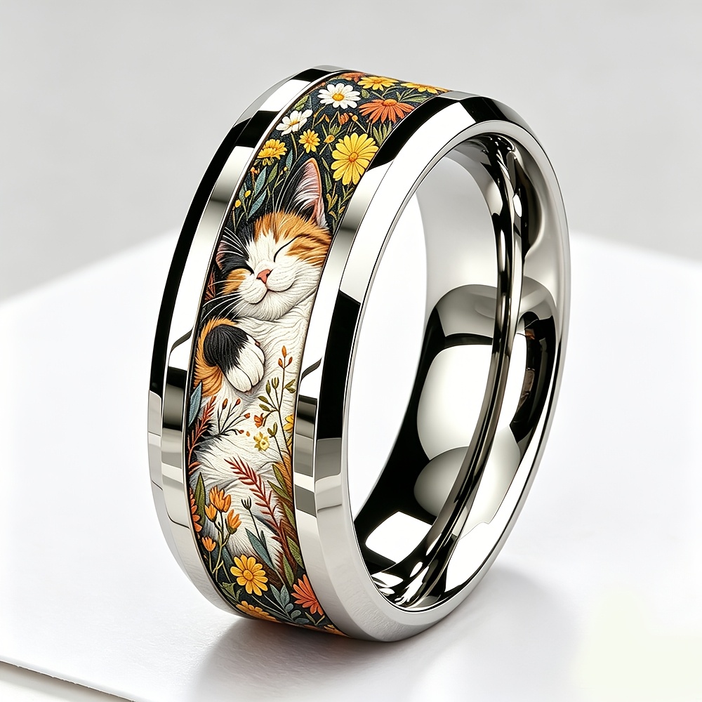 TEMU 1pc Bague Rétro Japonaise Chat Thème Ados, Acier Inoxydable 304 304 304 Hypoallergénique Matériau Anti-Décoloration, Design Chat Moe et Motif de