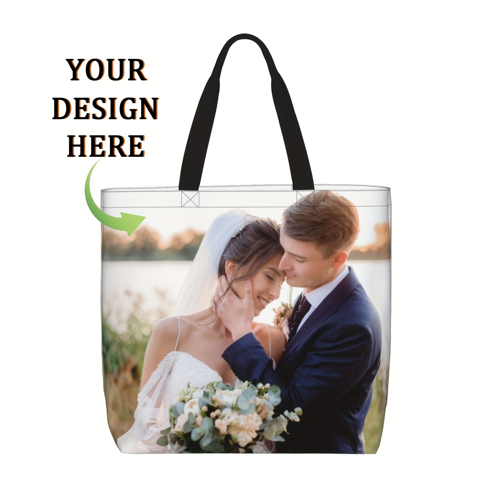 

Personalized Custom Tote Bag With Zipper Pockets - Wedding Or Any Special