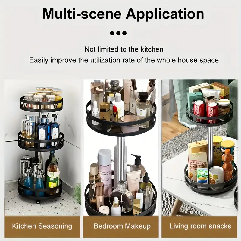 360 degree rotating kitchen organizer durable stainless steel spice seasoning rack with layered shelves for oils salts vinegar Product details 4
