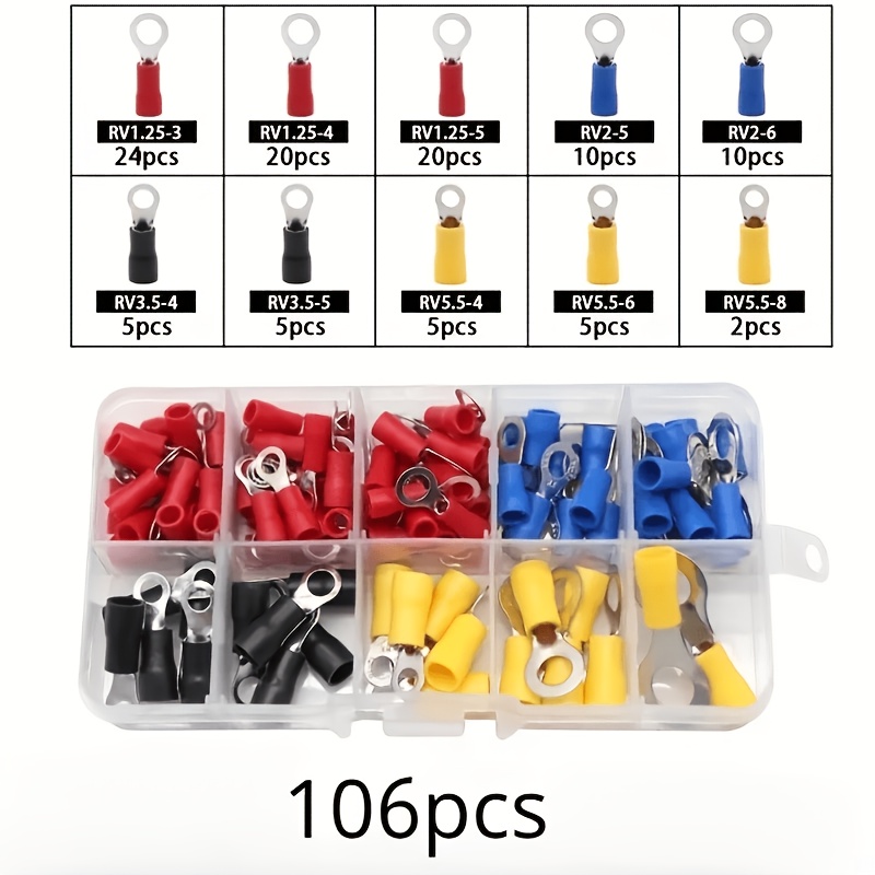 TEMU 106pcs Of Automotive Wiring Harness Connectors, Various Insulation Crimping Spade Terminals, Wire And Cable Connector Kits, Pvc Quick Terminals,