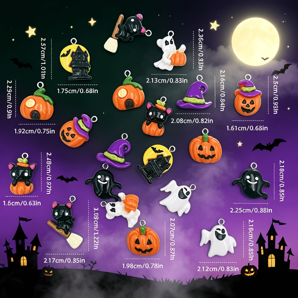 TEMU 20pcs Charms Halloween Random Mixed Castle Pumpkin Lantern Black Cat Pendant Suitable For Handmade Jewelry Earrings Necklace Chain Additions