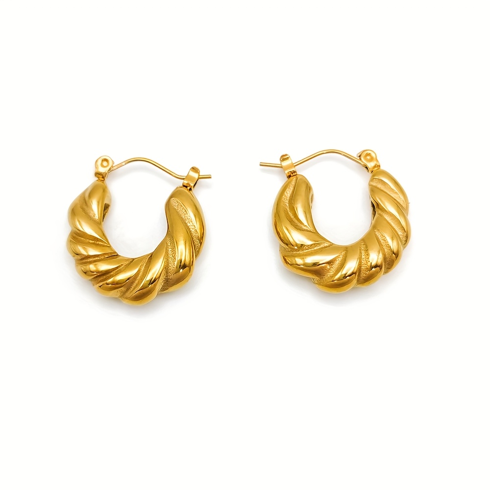 Women's Twisted Design Stainless Steel Hoop Earrings, Elegant