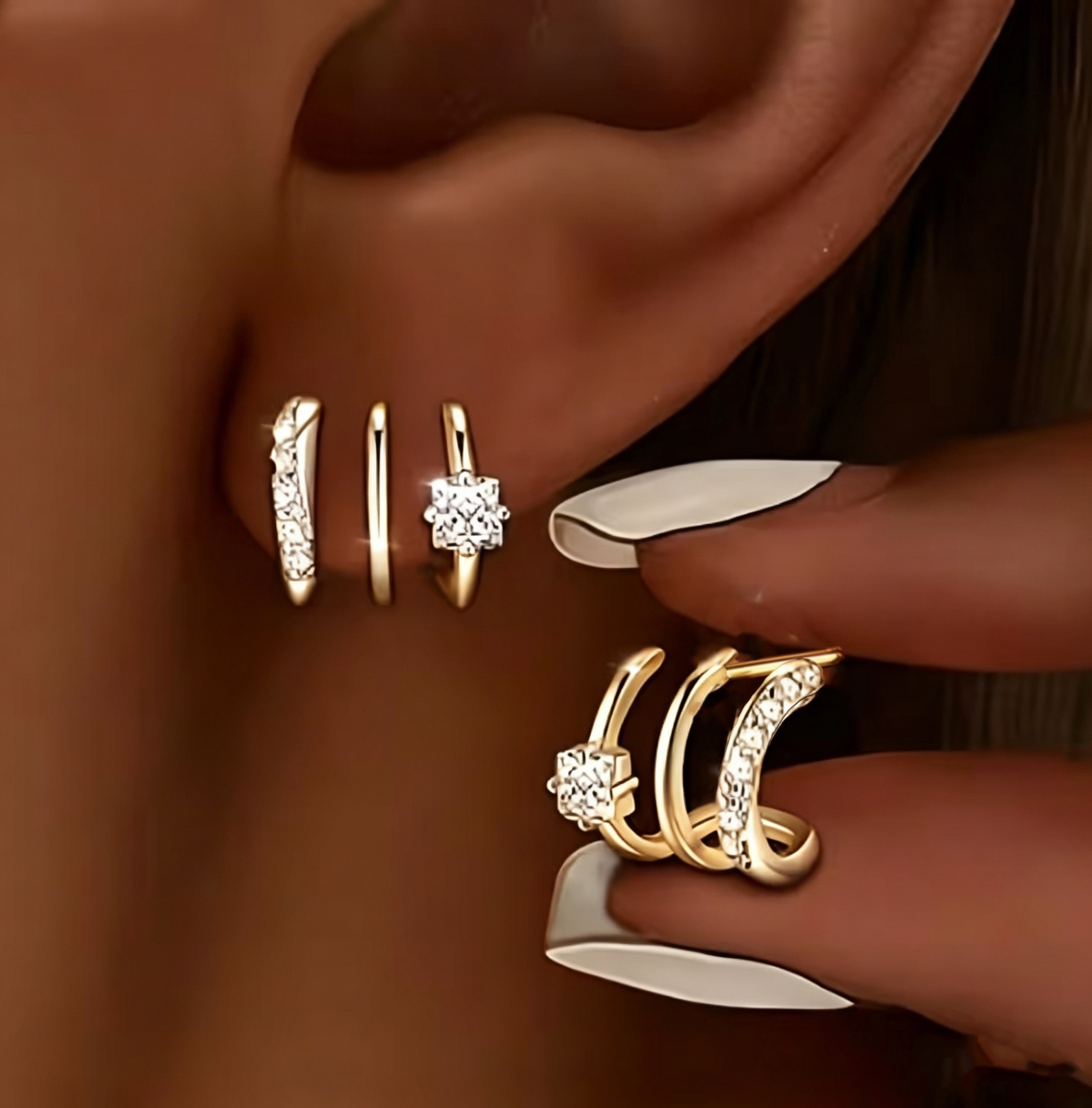 1 Pair Exquisite And Elegant U-Shaped Three-Claw Earrings Inlaid with Rhinestones, Sparkling And Luxurious, Suitable for Daily Wear, Gifts, Weddings, Vacations, Parties, Ladies' Fashion Earrings